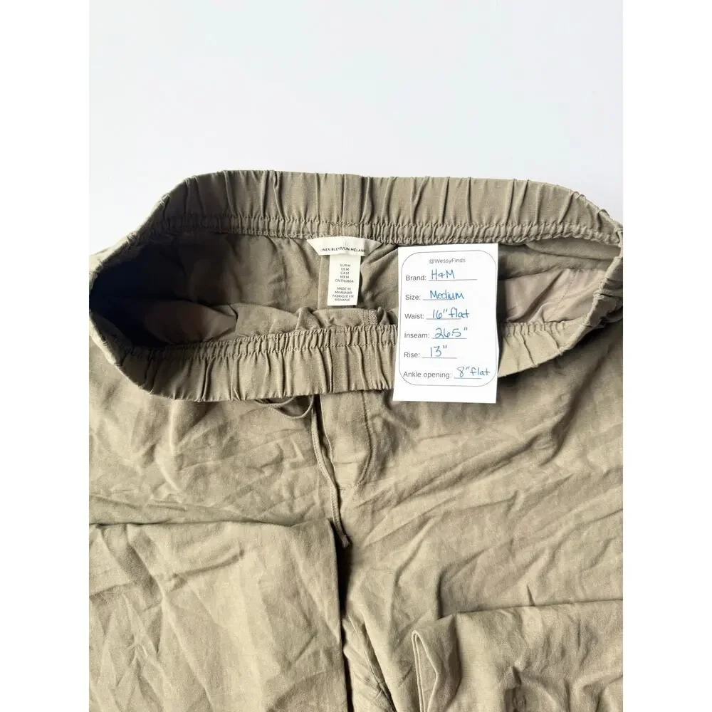 H&M Linen Blend Drawstring Pants Taupe M